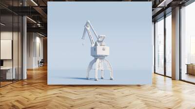 White port crane on a light blue background. 3D Rendering. Wall mural