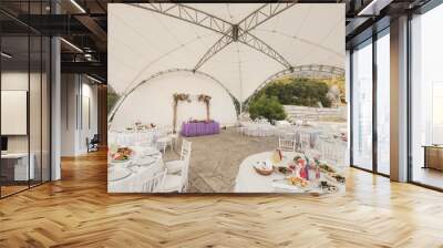 Interior of a wedding tent decoration ready for guests Wall mural