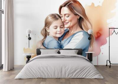 attractive smiling woman holding girl in her arms. mother hugging daughter. motherhood concept. Wall mural