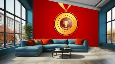 medal first place on a red background Wall mural