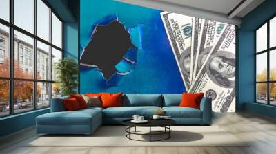 blank hundred dollars bank notes and hole Wall mural