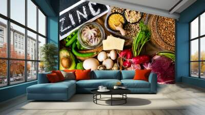 Foods High in Zinc Top view Wall mural