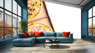 two pizzas with mushrooms and pepperoni salami Wall mural