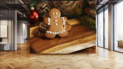 Generative Ai illustration. Christmas homemade gingerbread cookies on wooden table Wall mural