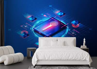 Passwordless Login with Passkey Concept - 3D Illustration Wall mural