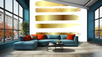 Gold paint smear stroke stain set. Abstract gold glittering textured art illustration. Vector illustration Wall mural