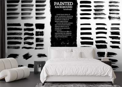 Painted grunge stripes set. Black labels, background, paint text Wall mural