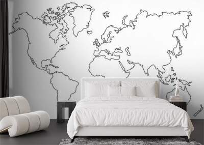 Vector illustration World map outline on white isolated background.  Wall mural