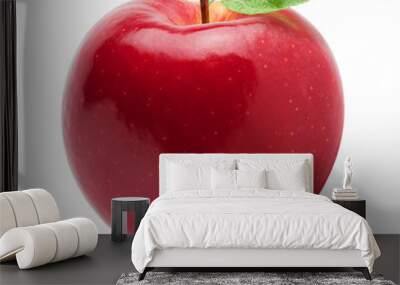 Isolated apple. Whole red, pink apple fruit with leaf isolated on white, with clipping path Wall mural