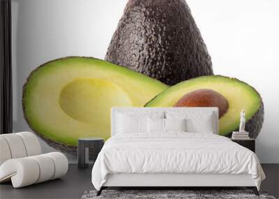 Isolated avocado. Whole avocado fruit and cut with half isolated on white background Wall mural