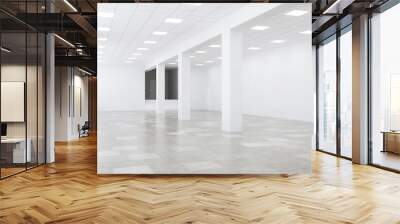 Interior of an empty commercial building with white walls. Office space. 3D rendering. Wall mural