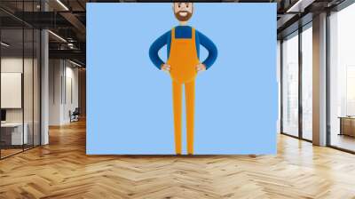 Master for an hour. Builder. 3D illustration in cartoon style. Wall mural