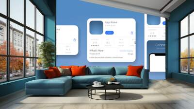 App Store listing template. Store for mobile application mock-up. App page profile with rating screen. Games play list market. Vector illustration. Wall mural