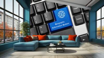 Conceptual keyboard - Geographic Information Sysytem (blue key) Wall mural