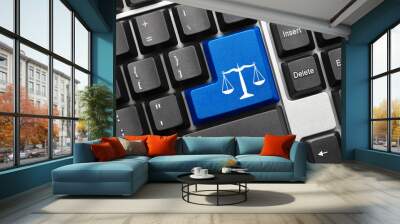 Conceptual keyboard - Law symbol (blue key) Wall mural