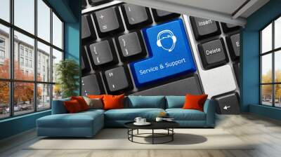 conceptual keyboard - service and support (blue key with call-ce Wall mural