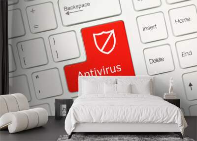 White conceptual keyboard - Antivirus (red key with shield symbo Wall mural