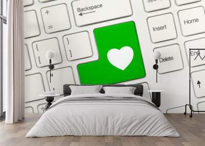 White conceptual keyboard - Green key with heart symbol Wall mural