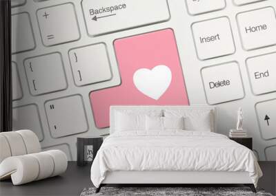 White conceptual keyboard - Pink key with heart symbol Wall mural