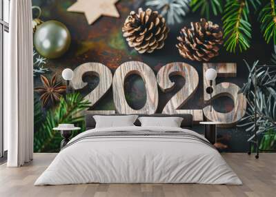 2025 numbers, new year greeting card, minimal celebrate banner, 3d eve poster, calendar Wall mural