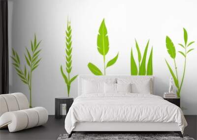 Barley plant icon, wheat symbol, rice pictogram, rye green stalk, oat plant logo on white background Wall mural