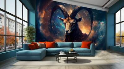 Capricorn Zodiac Sign, Horoscope Symbol, Magic Astrology Goat, Generative AI Illustration Wall mural