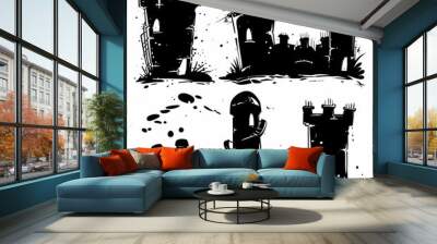 Castle icon, fairy tale forts, old towers, medieval castles, kingdom symbol, king home, fairytale fortress Wall mural