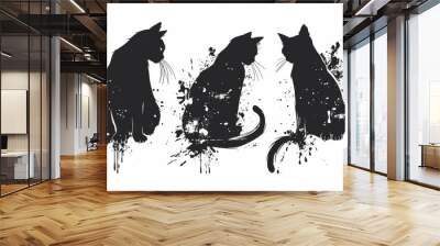 Cat graffiti spray icon, minimal kitten symbol, kitty sign isolated, pet pictogram, cat set on white Wall mural