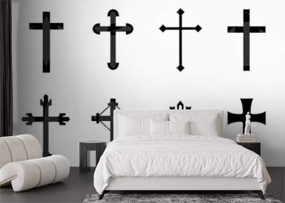 Cross icon, christianity religion symbol, christian sign, cross shape, church emblem, catholicism symbol Wall mural