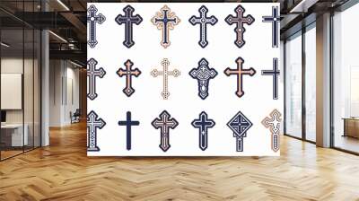 Cross icon, christianity religion symbol, christian sign, cross shape, church emblem, catholicism symbol Wall mural