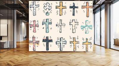 Cross icon, christianity religion symbol, christian sign, cross shape, church emblem, catholicism symbol Wall mural