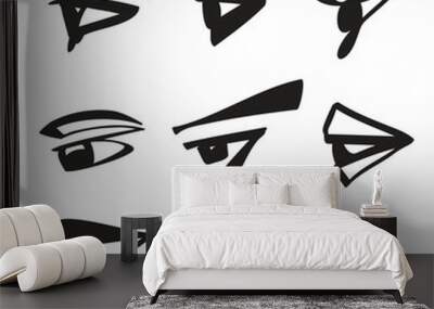 Eyes icon, art optical symbol, eyesight pictogram, eyeball silhouette, eye sign, optical icon hand drawn Wall mural