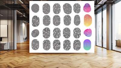 Fingerprint icon set, finger print identity symbol, thumbprint sign Wall mural