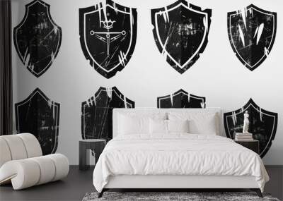 Graffiti heraldic shields symbols, black graffiti spray shields collection isolated Wall mural