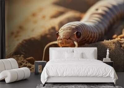 Huge Sand Worm, Giant Sandworm Raising Up From the Desert Depths, Little Man in Black Wall mural