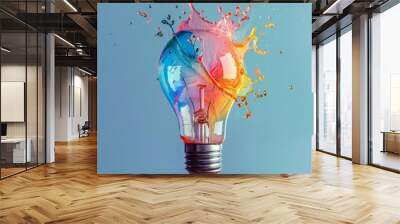 Light bulb explodes, colorful splashes, color spatter blast, lamp detonation, lightbulbs bang banner Wall mural