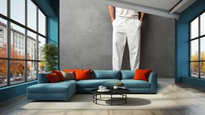 Man in White Pants, White Trousers and Shoes Mockup Wall mural