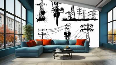 Power line icon, electric main graffiti spray symbol, electric line minimal emblem, lamps, power line pictogram Wall mural