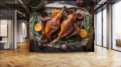 Roasted Duck, Roast Goose Legs, Baked Duck, Abstract Generative AI Illustration Wall mural