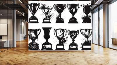 Trophy cups, golden goblet, silver reward, champion bowls. Contest winner award collection, prize cup Wall mural