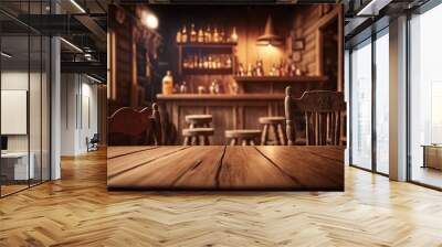 Wild West Wood Table, Saloon Table Mockup for Product Display, Perspective Template, Generative AI Illustration Wall mural