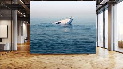 Sinking modern large white boat goes underwater Wall mural