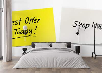 Handwritten message on sticky notes - Best Offer Today! Shop Now! Wall mural