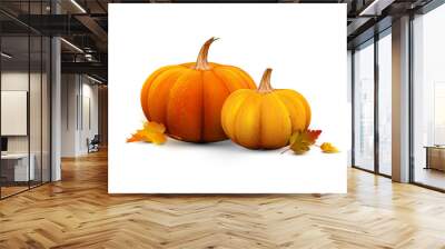 pumpkins with autumn leaves - detailed illustration Wall mural