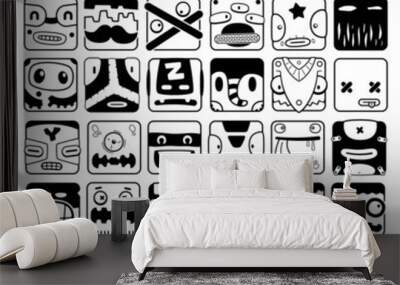 set of cartoon box face silhouettes Wall mural