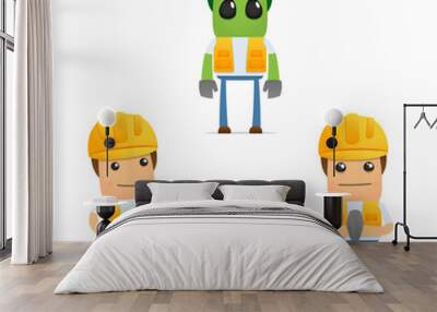 set of funny cartoon builder Wall mural