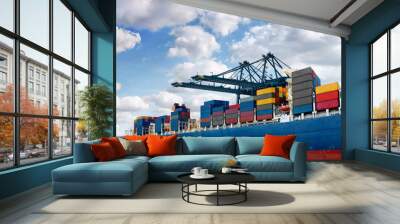 Cargo sea port. Sea cargo cranes. Wall mural