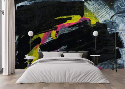 Hand drawn dark abstract artwork with white symbols and splashes , created in grunge modern trendy style using ink and acryl on black paper. Can be used as cover, background , texture or poster. Wall mural