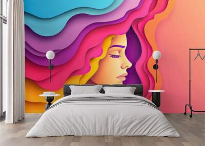 Artistic paper cut artwork showcasing elegant faces and graceful curves for international women's day Wall mural