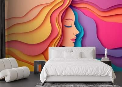 Enchanting paper cutout of feminine faces and sensual curves for international women's day Wall mural